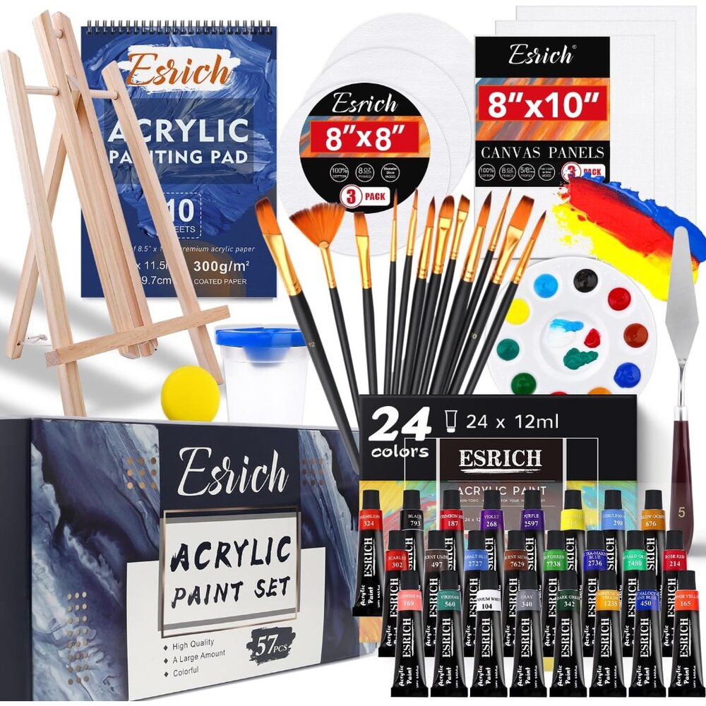 Acrylic Paint Set,57 PCS Professional Painting Supplies with Paint Brushes, Acry